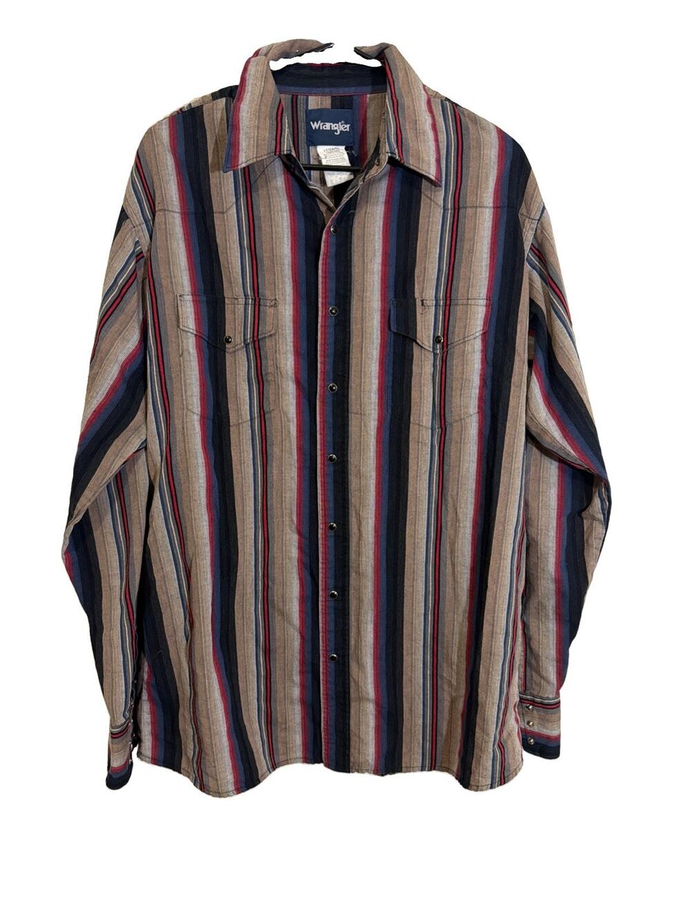 Wrangler Western Shirt Mens Large Tall Blue Striped Pearl Snap Cowboy Workwear